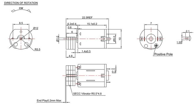 Pequeño motor eléctrico FF-N20TA-11120 R5.5*4.8 de la vibración 3v para el producto de belleza