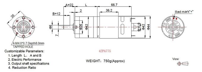 El alto motor 42PA775/42PA4260 RoHS del engranaje planetario del esfuerzo de torsión 12v DC aprobó
