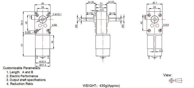 Alto motor de la C.C. del motor 550 del engranaje de gusano de la C.C. del esfuerzo de torsión 12v 24v con la caja de cambios del gusano de 50kg.cm para la conducción del techo corredizo