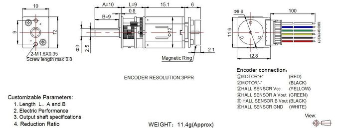 Motor eléctrico 12v 6v 3v, motor del engranaje del engranaje N20 de 12m m con el codificador 3 ppr/12 del cpr