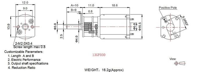 6v esfuerzo de torsión del motor de DC de 12 voltios alto, mini diámetro del motor 13m m del engranaje del cuadrado del metal